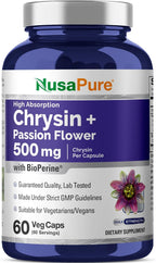 NusaPure Chrysin, 500mg, 60 Cápsulas Vegetales (No-GMO, Vegano)