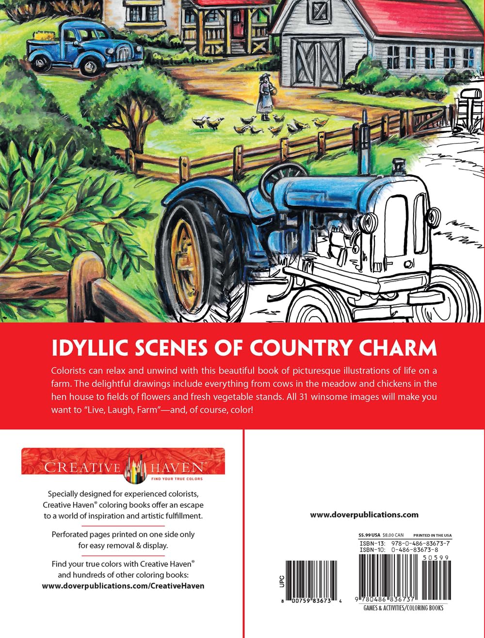 Creative Haven Country Farm Scenes Coloring Book: Libro de colorear para adultos - Escenas de granja