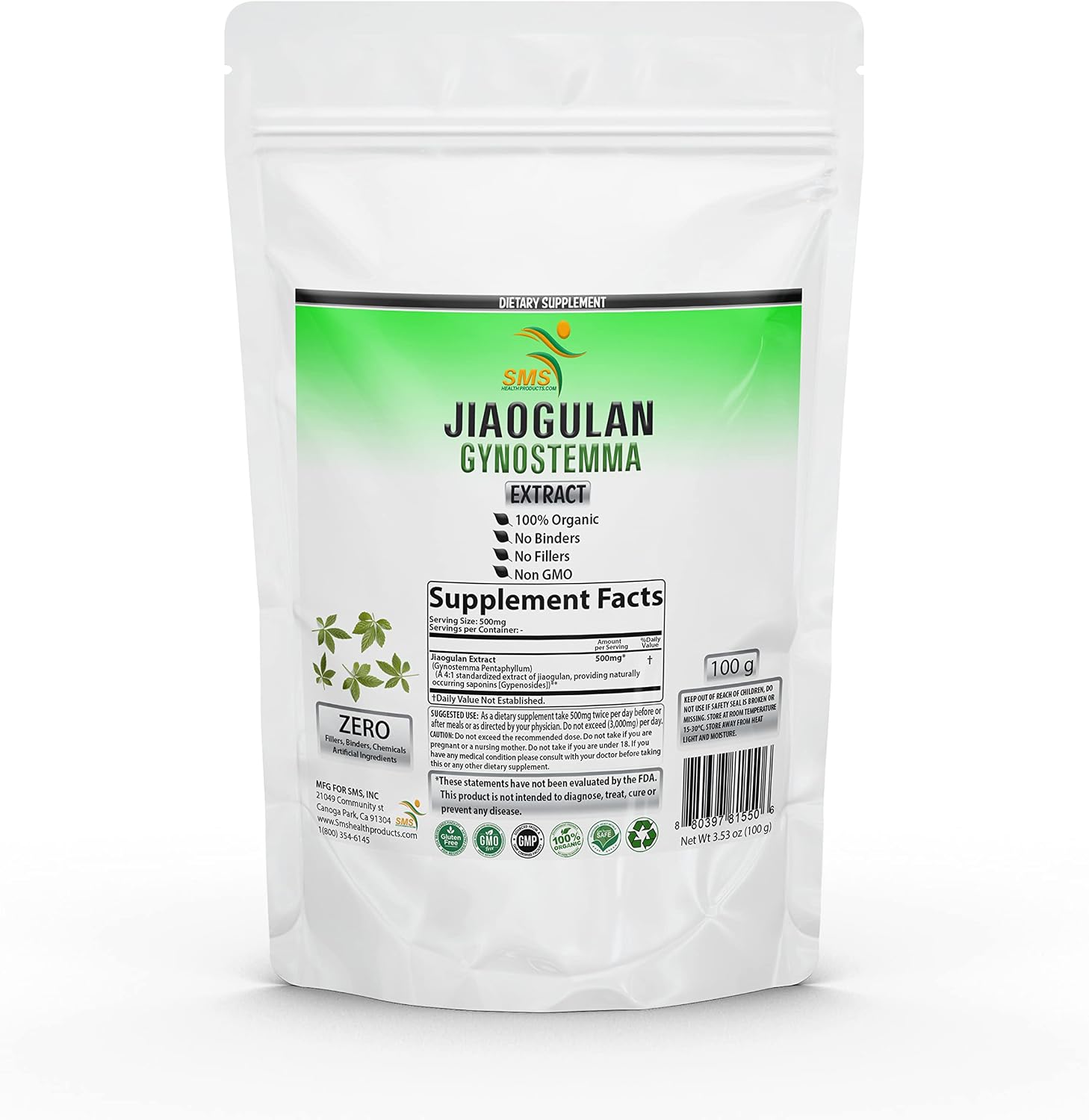 Jiaogulan (Gynostemma) 4:1 Extract Powder, No Fillers, High Potency Organic Herbal Supplement, AMPK Activator & Adaptogen, 100g