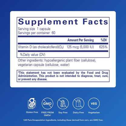 Pure Encapsulations Vitamina D3 125 mcg – Mantenimiento de los niveles normales de calcio en sangre . – Image 2