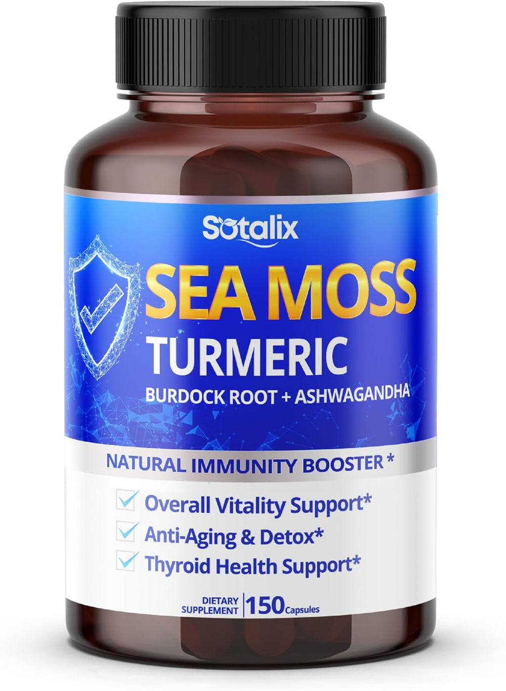 Sotalix Sea Moss Cápsulas con Ashwagandha, Bardana, Bladderwrack y Cúrcuma - 150 Cápsulas