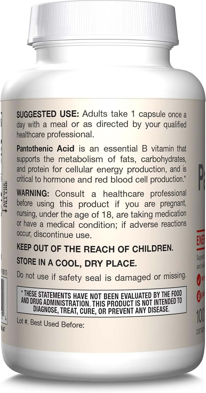 Jarrow Formulas Ácido Pantoténico B5 500 mg, 100 Cápsulas Vegetales