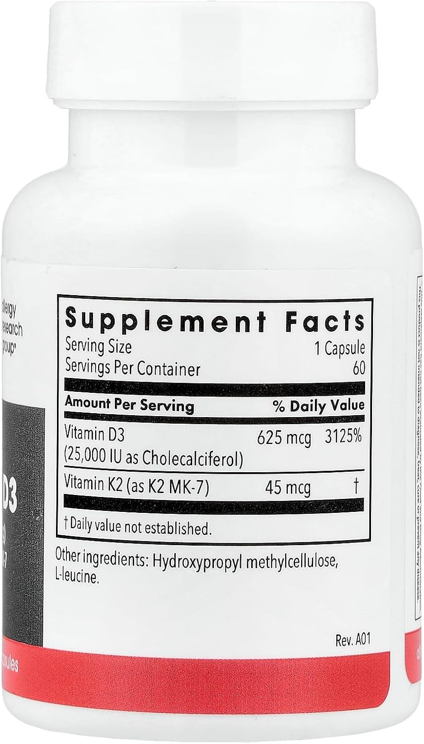 Vitamina D3 y K2 de Metabolic Maintenance, 25.000 UI, 60 Cápsulas