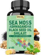 Grevol Sea Moss, Ashwagandha y Shilajit - Cápsulas 15 en 1 (60 uds)