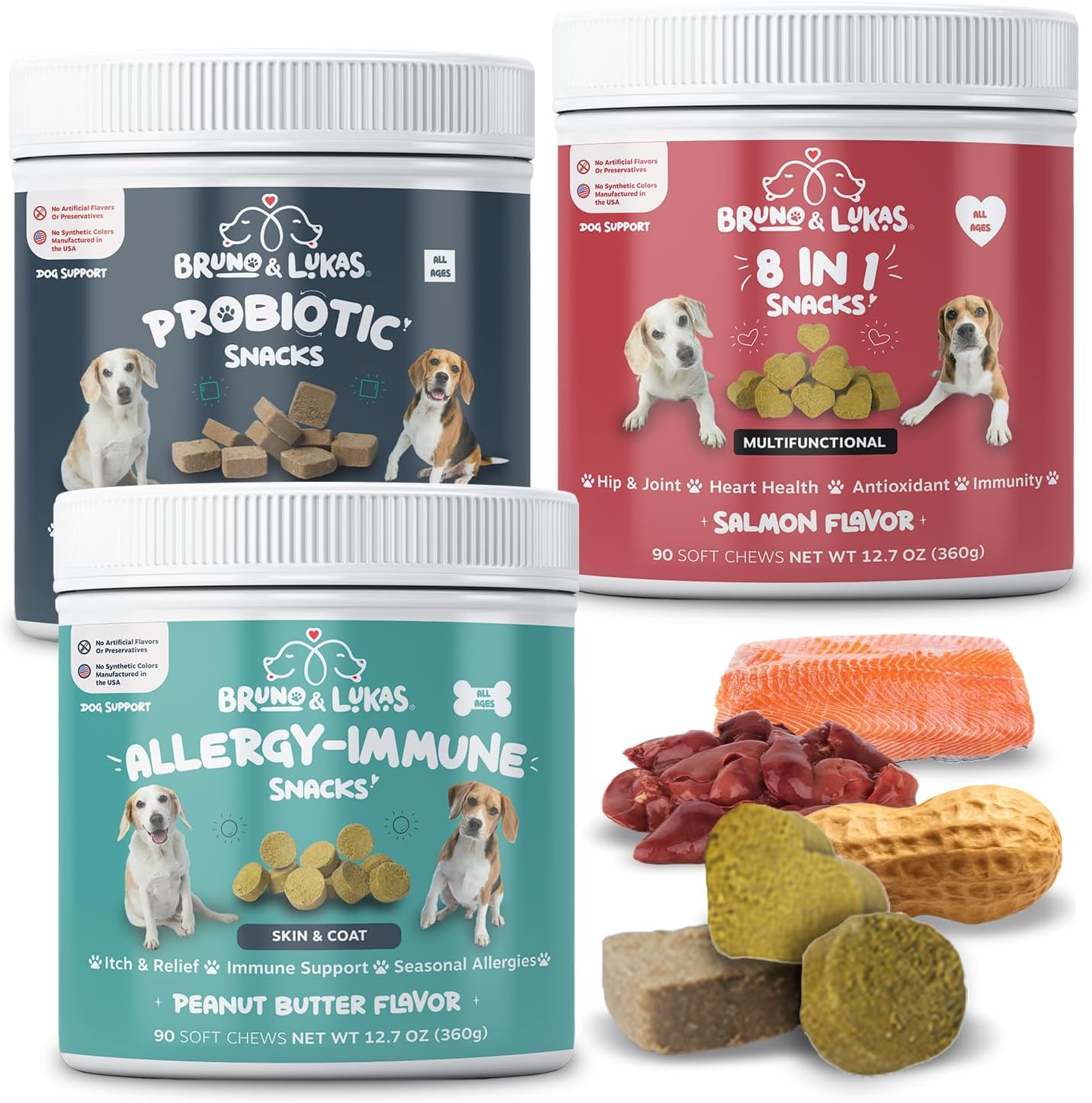 Multivitamin, Probiotics & Allergy Relief Chews for Dogs – 12-in-1 Daily Supplement with Omega 3, Colostrum & Antioxidants – Gut Health, Seasonal Allergy & Itch Support, Immune, Skin & Coat (90 Chews)