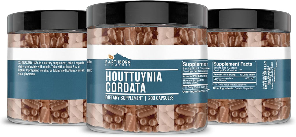 Earthborn Elements Houttuynia Cordata 200 Cápsulas, Puro y Sin Diluir, Sin Aditivos