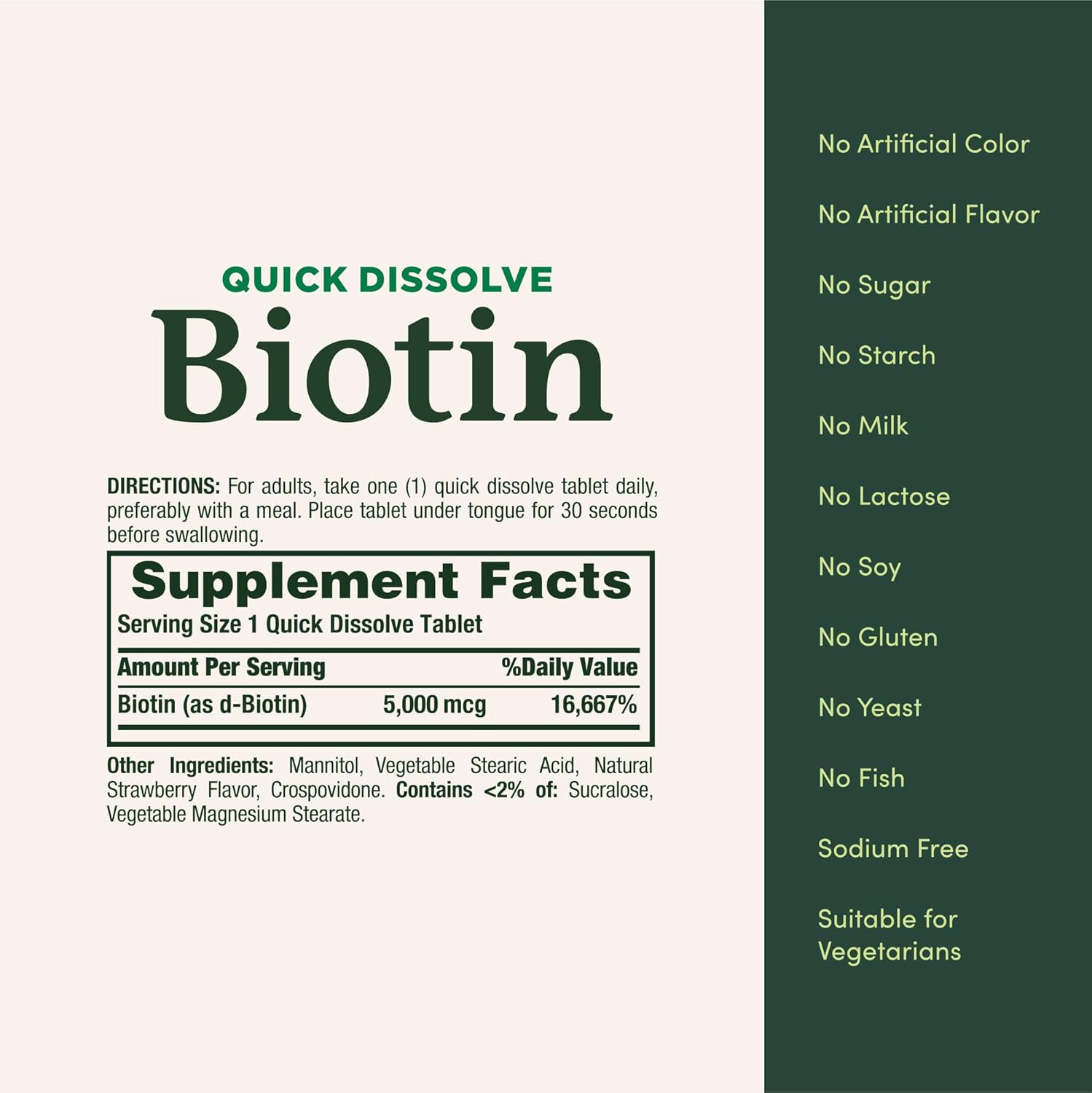 Nature's Bounty Biotina 5000 mcg – 60 Comprimidos de Disolución Rápida