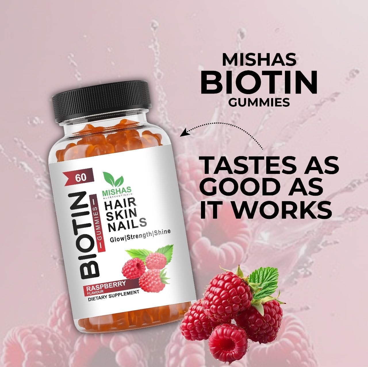Mishas Nutraceuticals Gominolas de Biotina para Cabello, Piel y Uñas - Extra Fuerte, 60 unidades