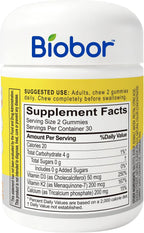 Biobor Gominolas de Vitamina D3 K2 con Calcio, 2000 UI D3, 200 mcg K2 (MK-7), 200 mg Calcio, Sin Azúcar, Melocotón Amarillo, 60 unidades
