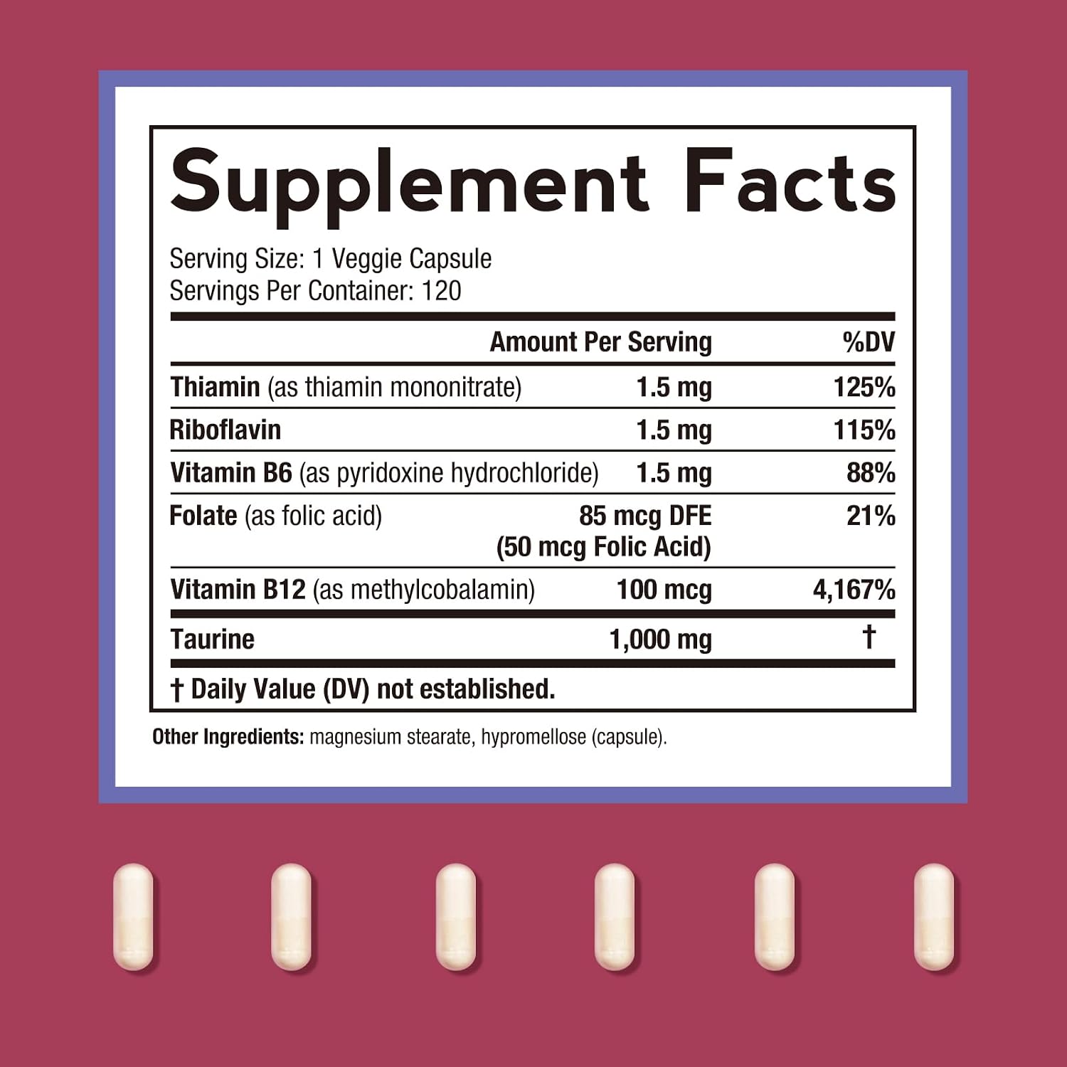 Doctor's Recipes Suplemento de Taurina 1000mg con Vitaminas B, 120 Cápsulas Vegetales