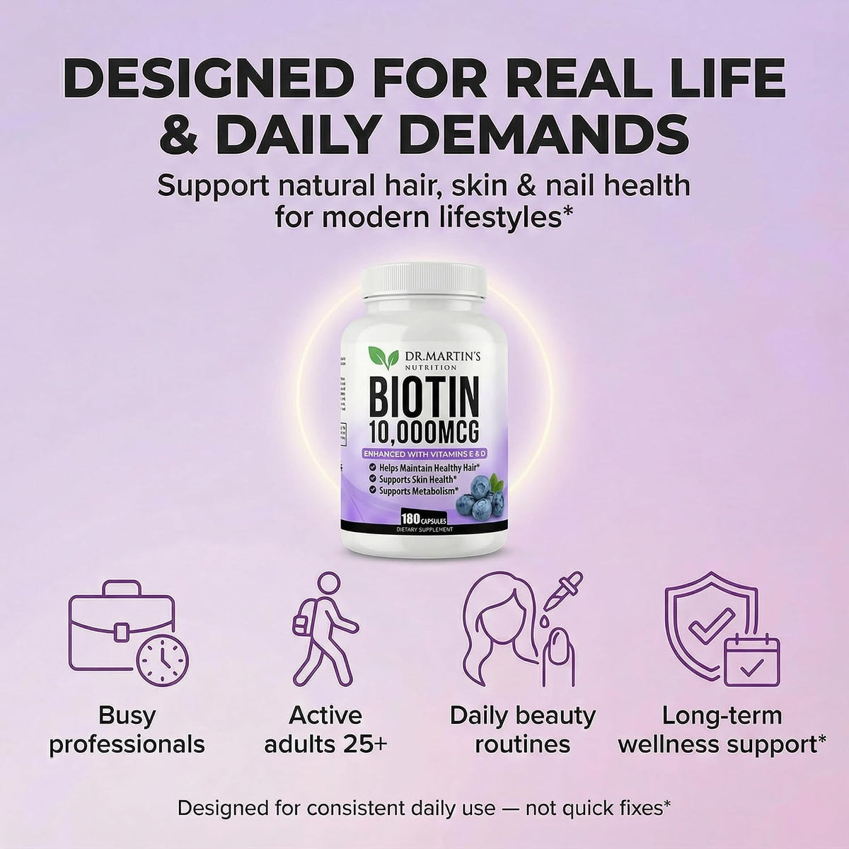 DR. MARTIN'S NUTRITION Biotina 10.000 mcg – La biotina contribuye al mantenimiento del cabello en condiciones – Image 8