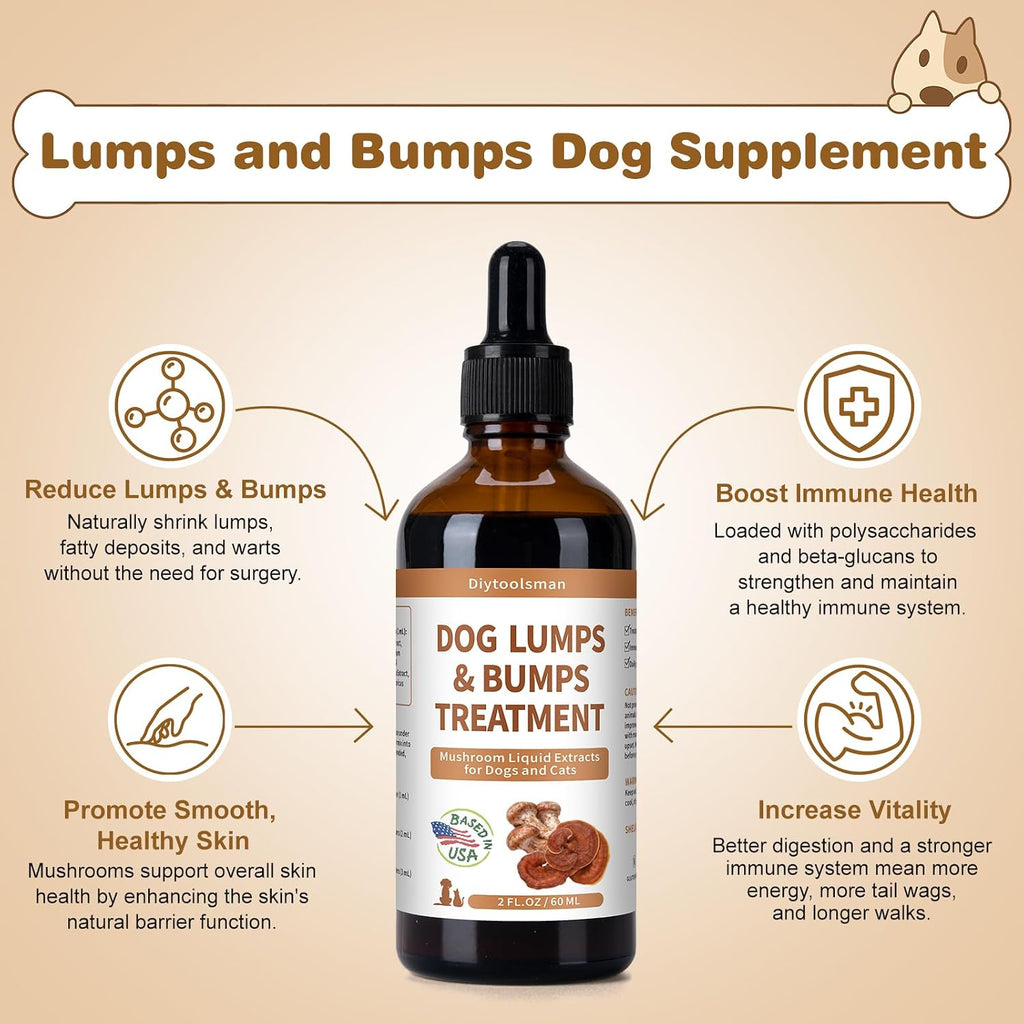 Suplemento de Hongos para Perros y Gatos – Tratamiento de Bultos y Lipomas – con Reishi, Cola de Pavo, Matsutake y Cordyceps – Líquido 104 ml