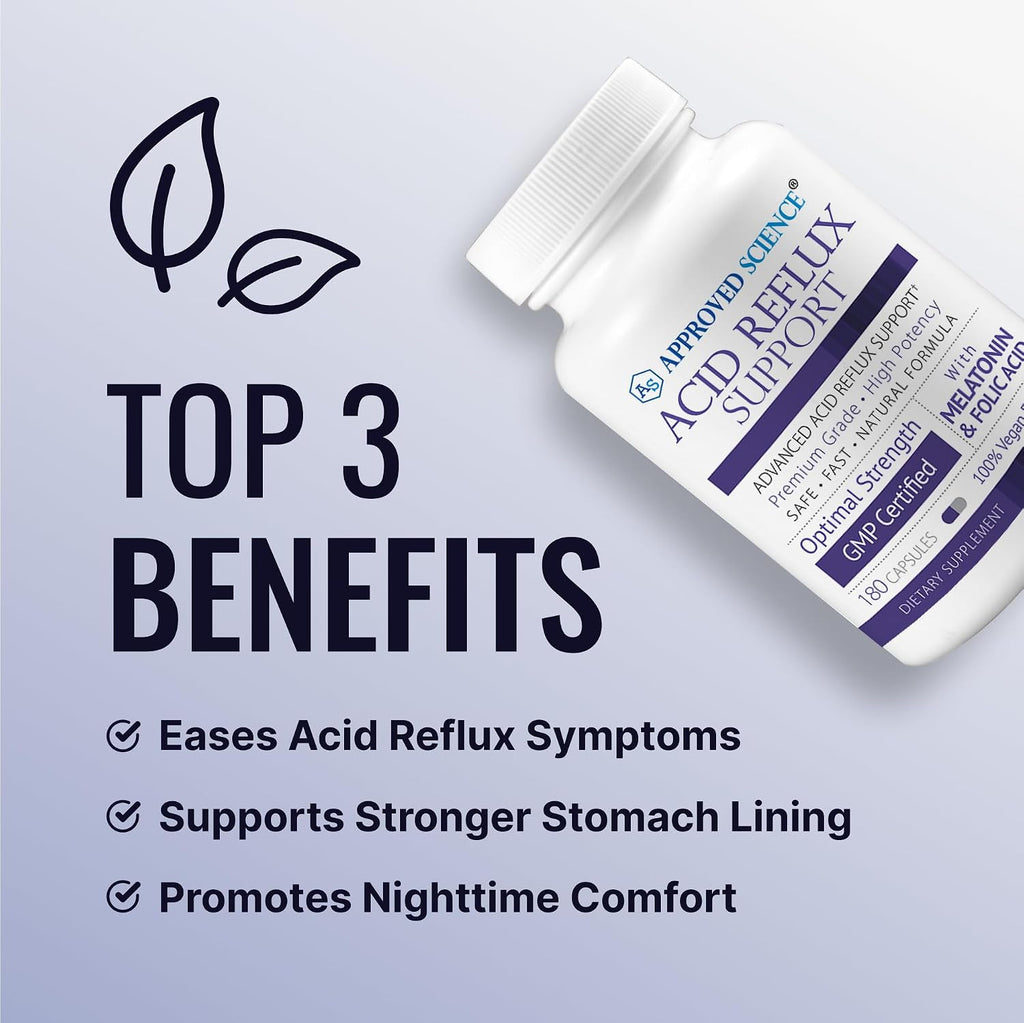 Approved Science Acid Reflux Support con Melatonina, Raíz de Malvavisco y L-Taurina - 360 Cápsulas Veganas