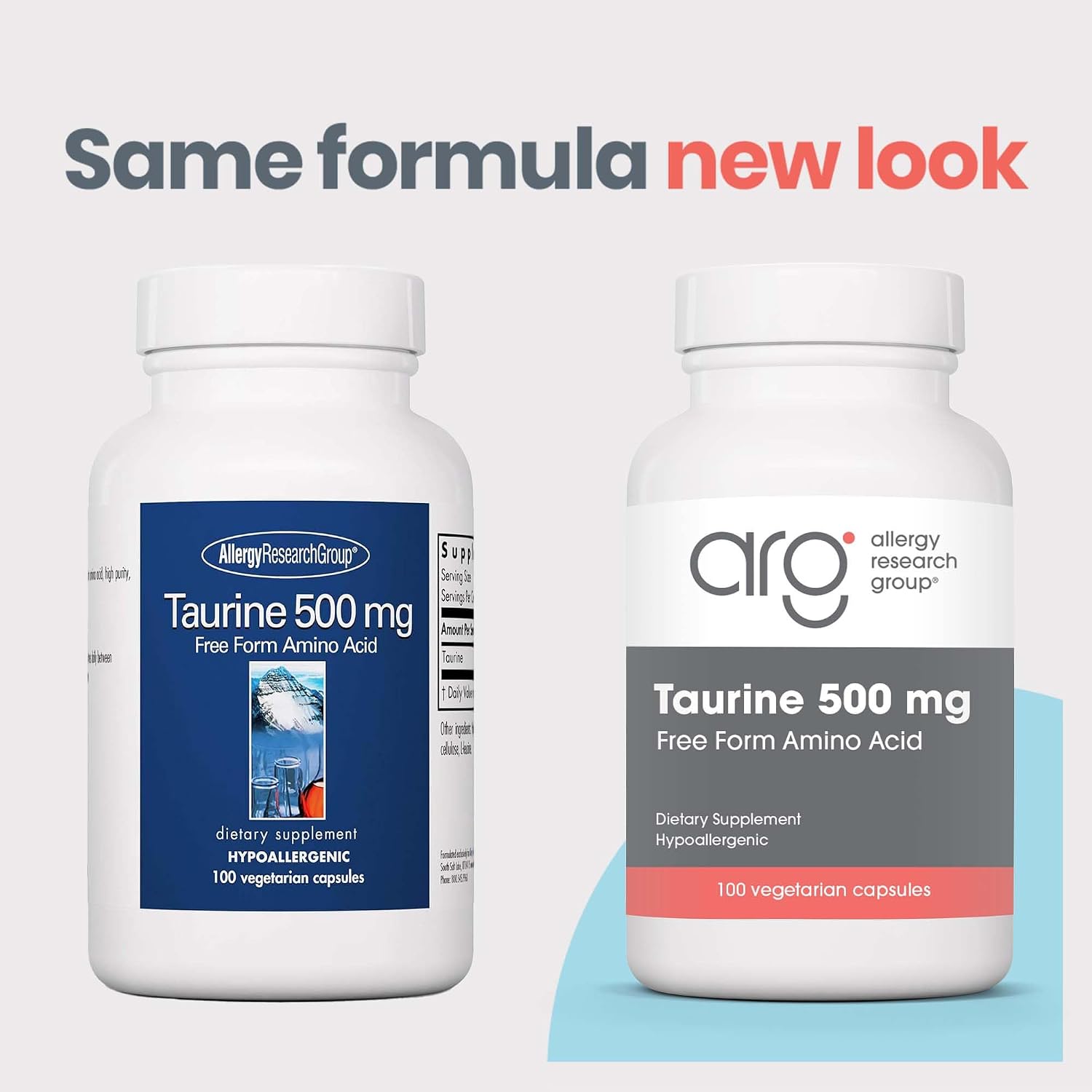 ARG Taurine 500 mg - Complemento de Aminoácido Libre - Apoyo Cardíaco y Electrolítico - 100 Cápsulas