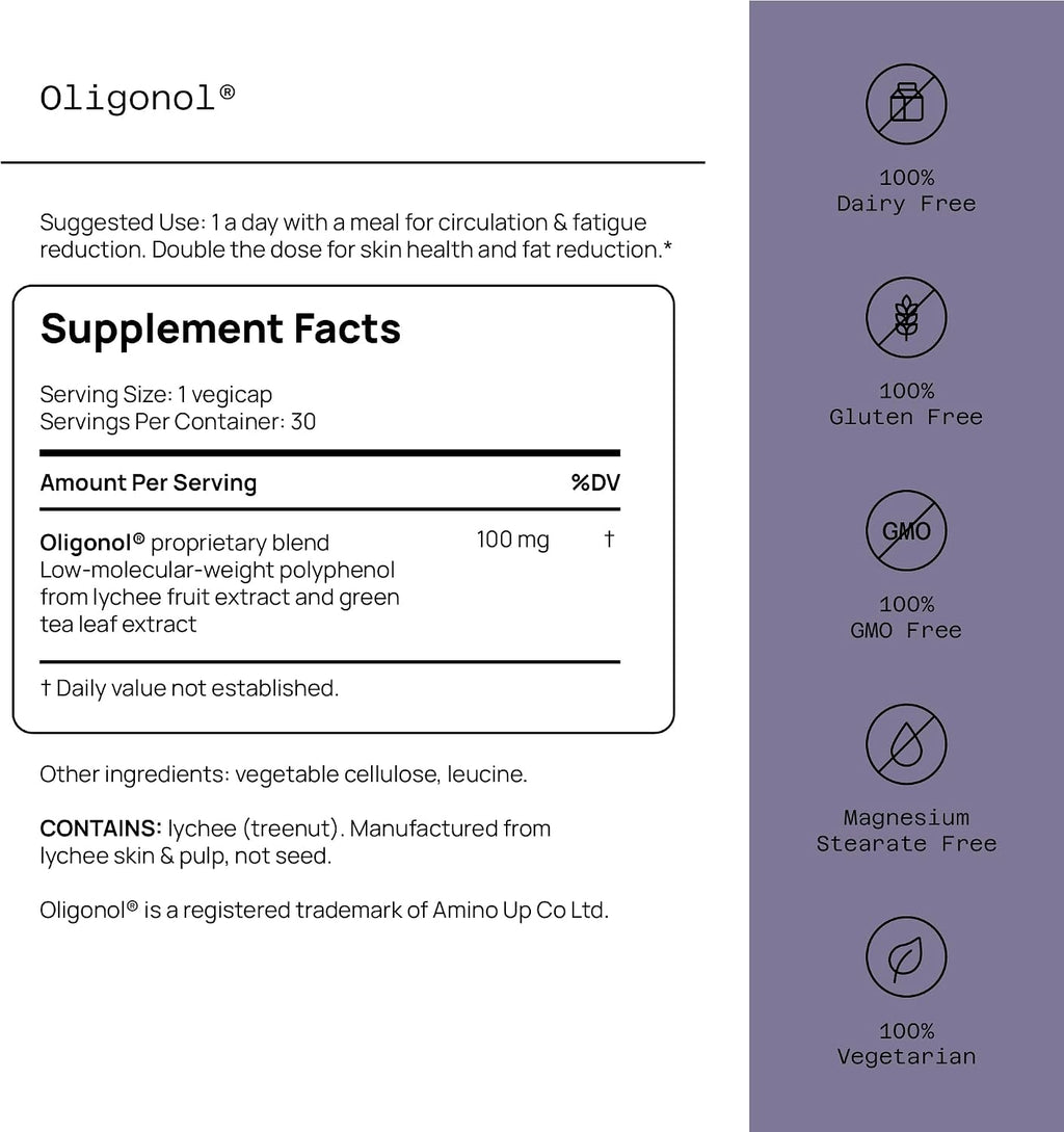 Quality of Life Oligonol Premium Anti Aging - Lychee & Green Tea Antioxidant Supplement (30 Vegetable Capsules)