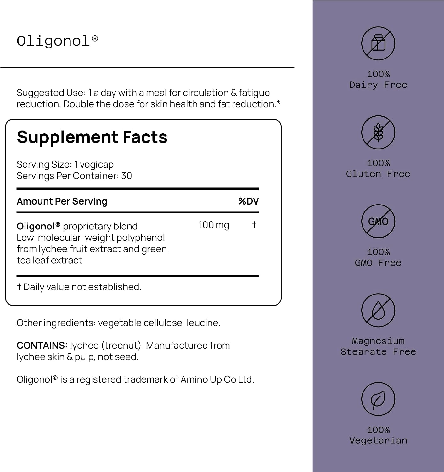 Quality of Life Oligonol Premium Anti Aging - Lychee & Green Tea Antioxidant Supplement (30 Vegetable Capsules)