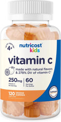 Nutricost Kids Vitamin C Gummies (250 mg) - 120 Gominolas Sabor Naranja Natural, Sin Gluten, Sin Jarabe de Maíz