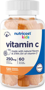 Nutricost Kids Vitamin C Gummies (250 mg) - 120 Gominolas Sabor Naranja Natural, Sin Gluten, Sin Jarabe de Maíz