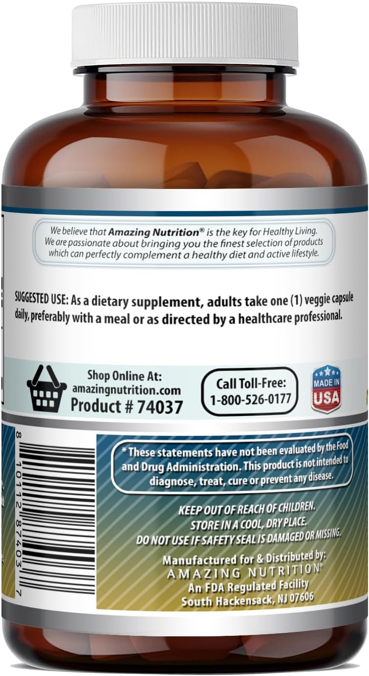 Amazing Formulas Taurine con Bioperine 1000 mg | Cápsulas Vegetales | No Transgénico | Sin Gluten | 100 Cápsulas