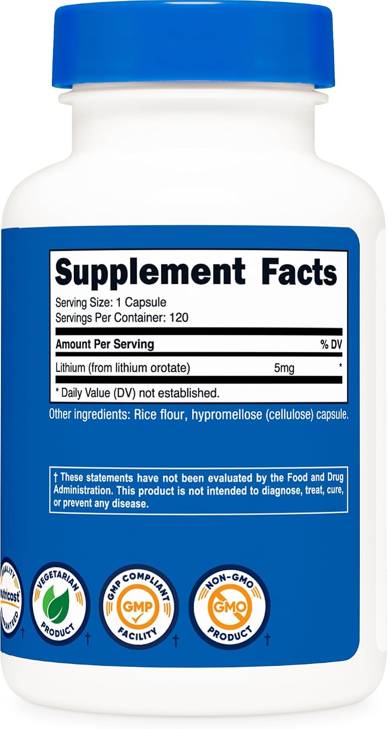 Nutricost Orotato de Litio 5mg, 120 Cápsulas