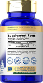 Carlyle Ácido Fólico 400 mcg | 400 Comprimidos | Vegetariano, No-GMO, Sin Gluten