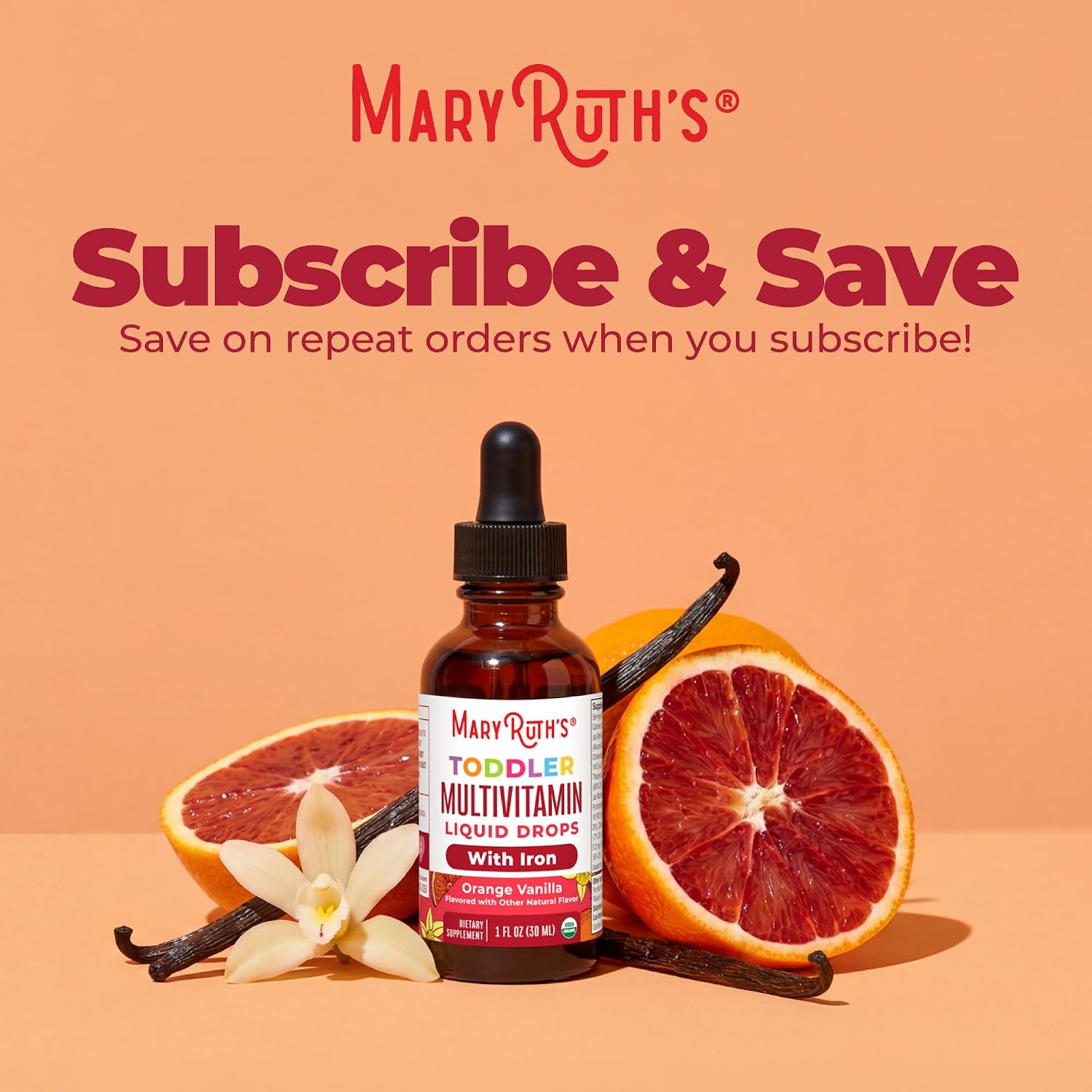 MaryRuth's Multivitamínico Infantil con Hierro Orgánico - Gotas Líquidas para Niños de 1 a 3 Años, 30 ml