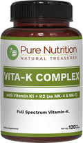 Pure Nutrition Vitamin K Complex K1 + K2 | 2250 mcg | 120 Comprimidos
