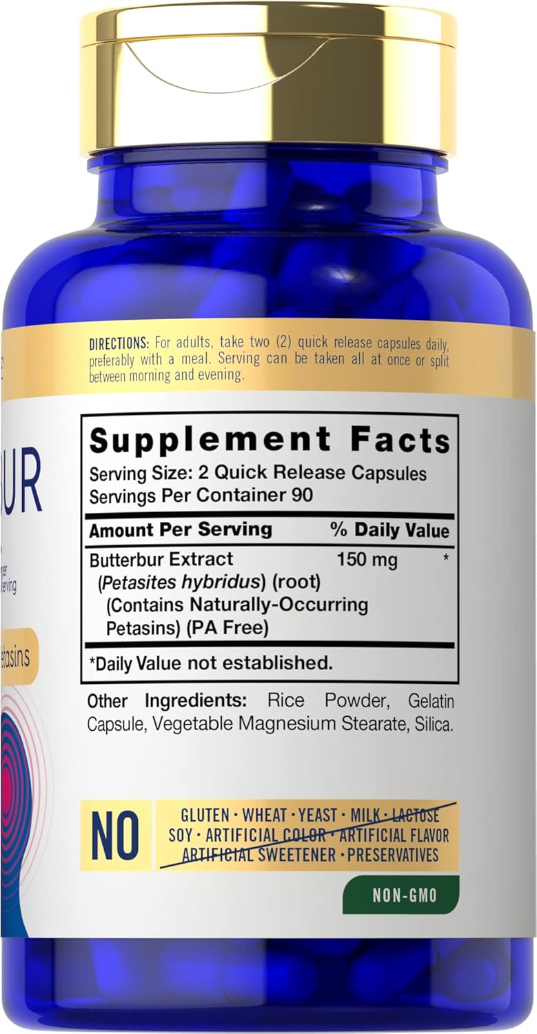 Carlyle Butterbur 150 mg | 180 Cápsulas | Extracto de Partes Aéreas Libre de PA | Petasites Hybridus | No GMO y Sin Gluten