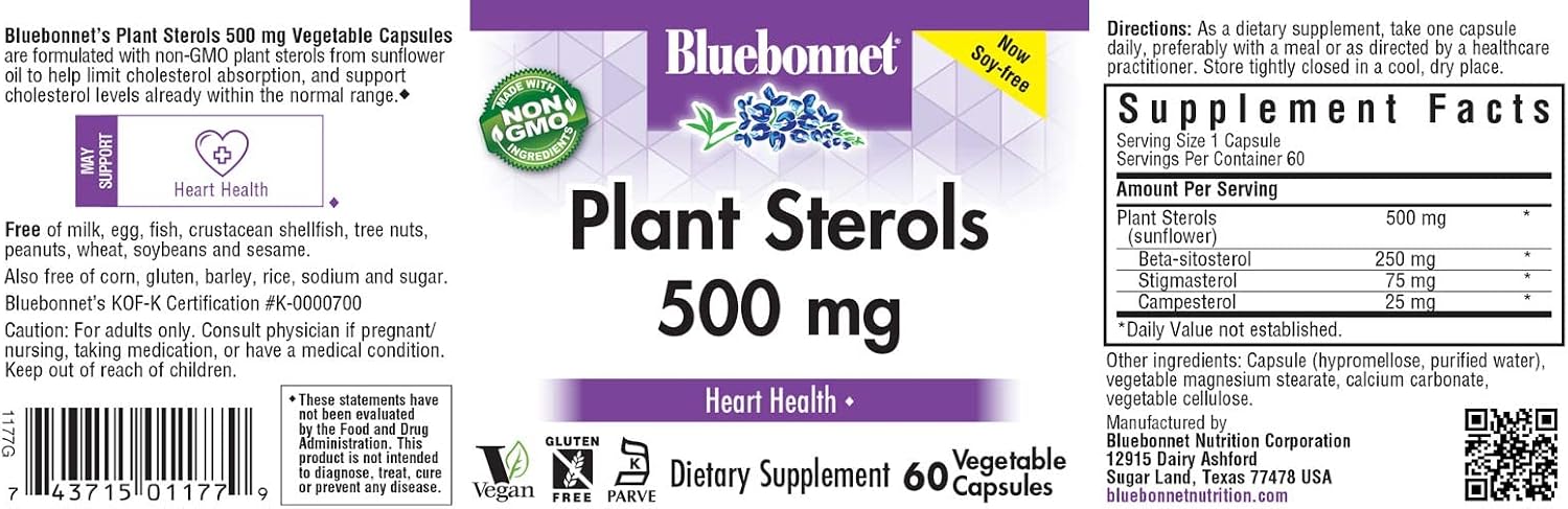 Bluebonnet Plant Sterols 500mg - 60 Vegetarian Capsules