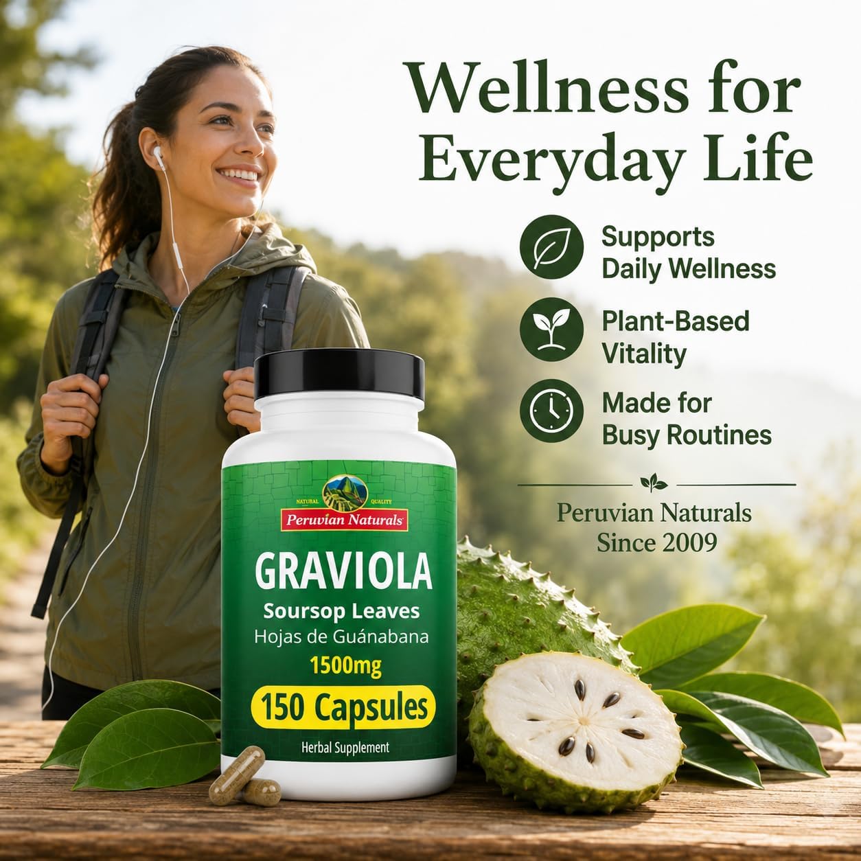Graviola Soursop Cápsulas de 1500 mg, 150 Unidades – Peruvian Naturals