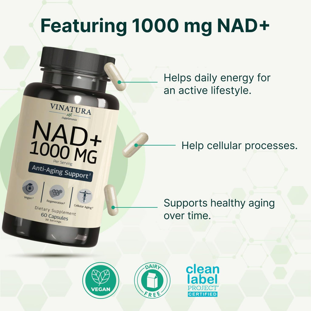 VINATURA Suplemento de NAD 1000 mg - NAD+ Puro para el Apoyo Celular