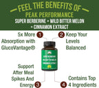 Ultra High Strength 4-in-1 Super Berberine con GlucoVantage, Melón Amargo, Canela y Cromo - Cápsulas Veganas