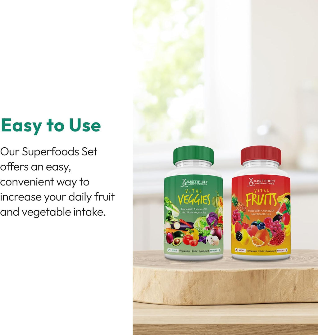 Justified Laboratories Superfoods Set - Vital Fruits (90 Cápsulas) + Vital Veggies (90 Cápsulas)