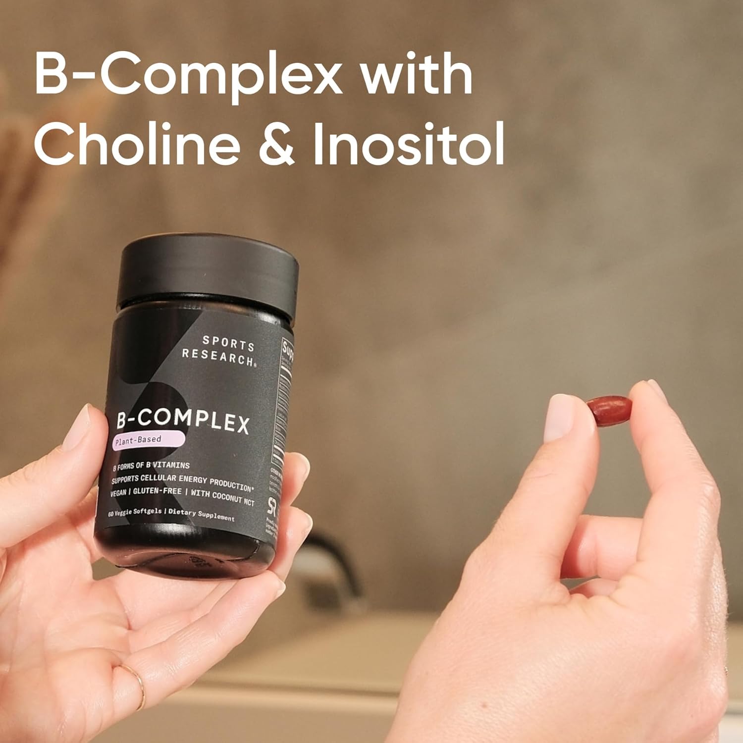 Sports Research Vitamin B-Complex - Complejo B completo con B12 metilada y folato - 120 cápsulas blandas veganas