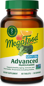 MegaFood Multivitamínico Avanzado para Hombres 55+, Multivitamínico para Hombres 50 Plus, con Metilfolato, B12 Metilada, Colina, Vitamina D, Salud Cerebral y Muscular, Apoyo Inmunológico, Vegetariano - 60 Comprimidos (30 Porciones)