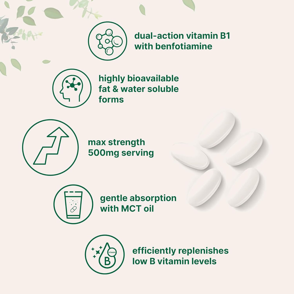Micro Ingredients Vitamina B1 Tiamina 500mg con Benfotiamina y Aceite MCT, 240 Cápsulas Blandas | Suplemento Altamente Biodisponible para Energía y Sistema Nervioso* | No-GMO, Sin Soja