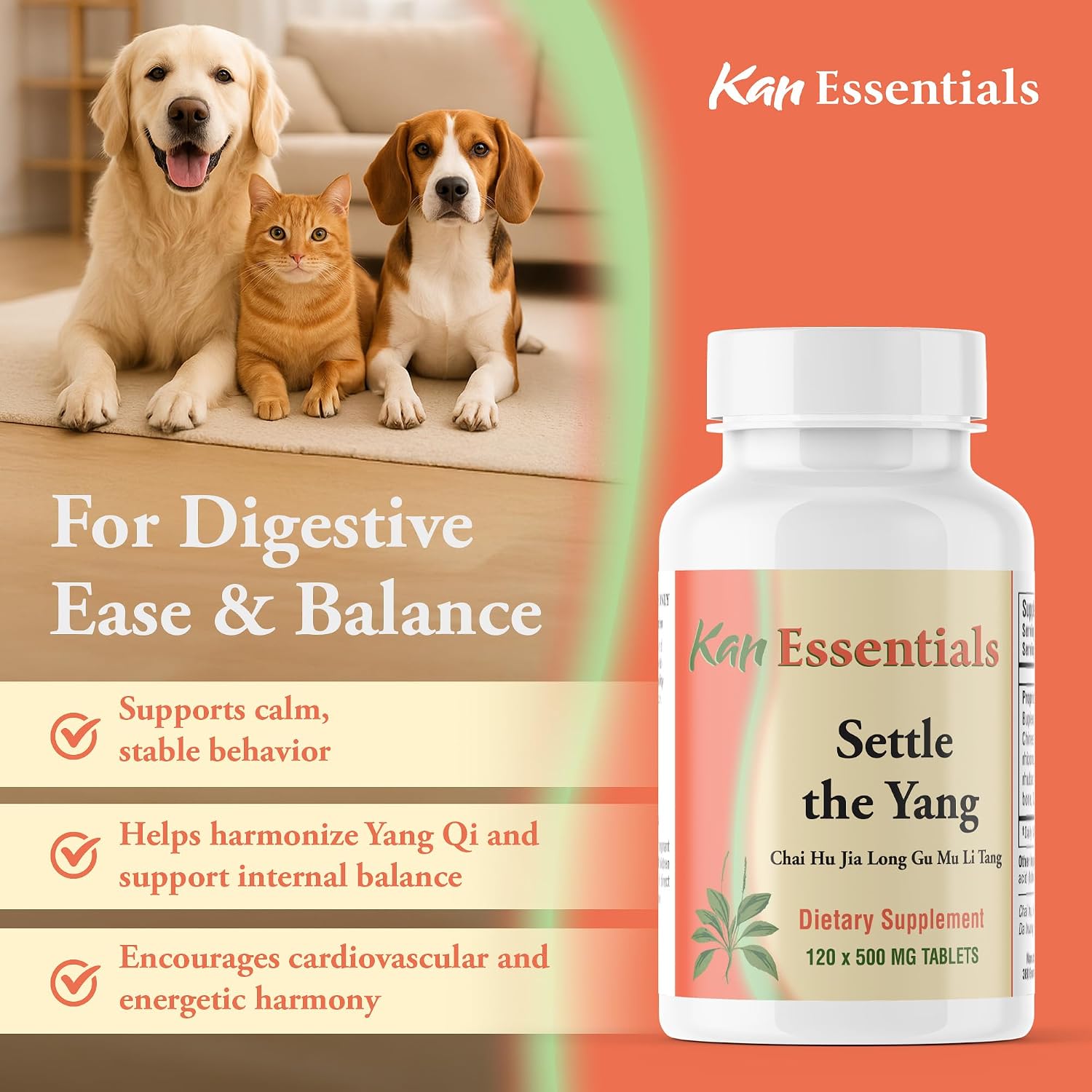 Kan Herb Company Settle the Yang – 120 Tablets for Dogs and Cats
