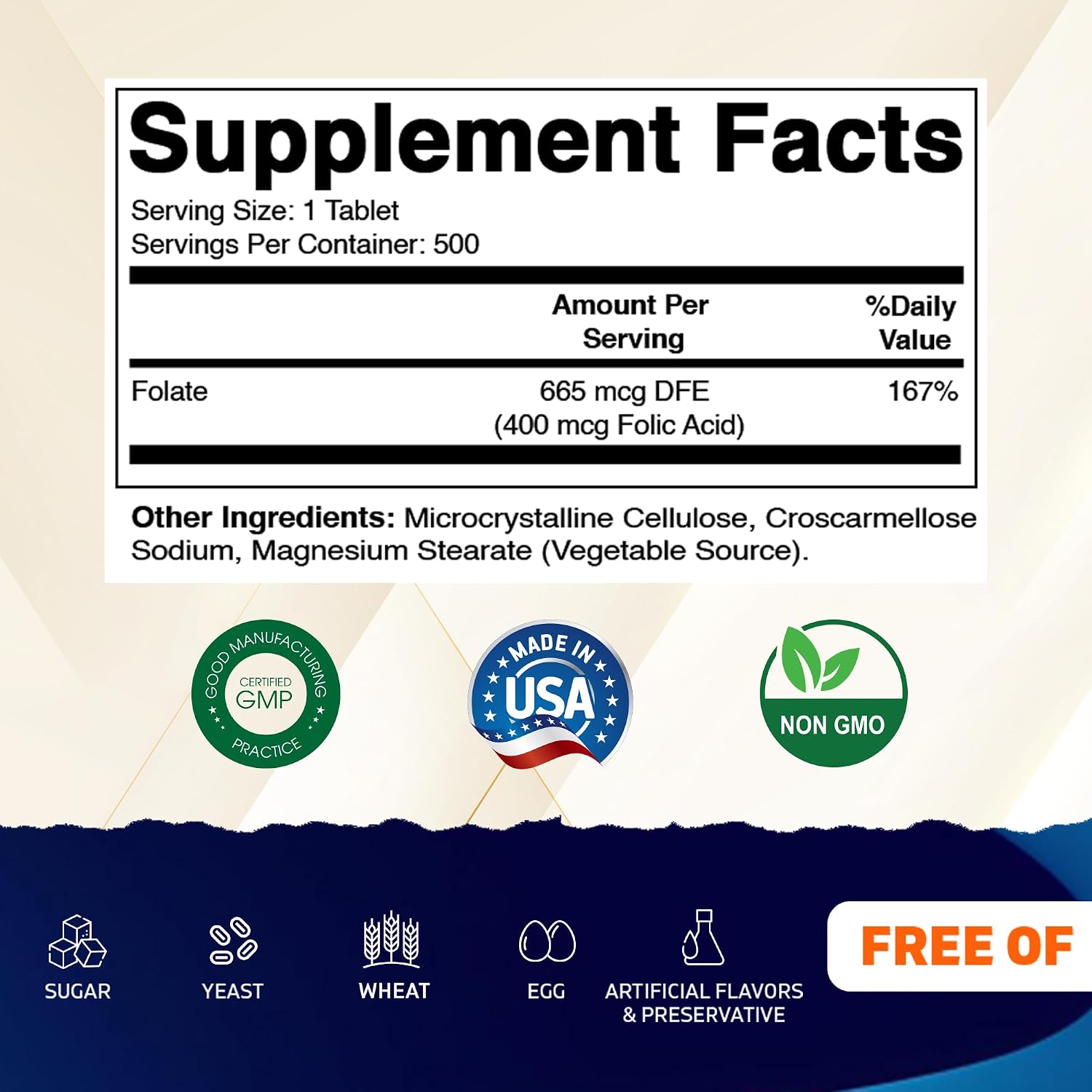 Vitamatic Ácido Fólico 400 mcg - 500 Comprimidos Vegetarianos - Vitamina B9