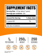 L-Lisina en Polvo (250g) - Aminoácido Esencial - BulkSupplements