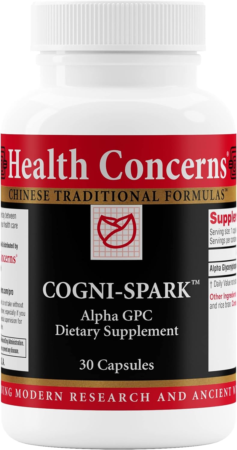 Health Concerns Cogni-Spark – Apoyo Cerebral con Alpha-GPC para Memoria, Concentración y Claridad Mental – 30 Cápsulas