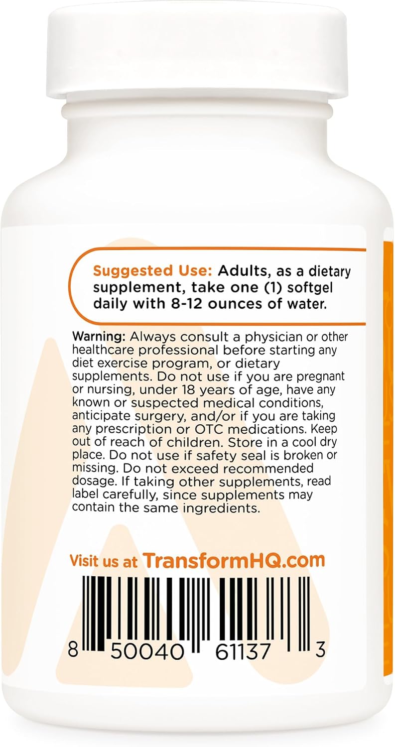 TransformHQ Vitamina K2 (MK7) 100 mcg + Vitamina D3 5000 UI, 120 Cápsulas Blandas - Sin Gluten y No GMO