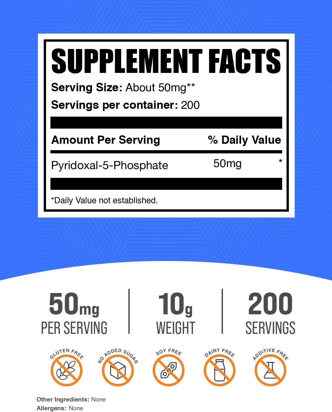 BulkSupplements.com Piridoxal 5-Fosfato en Polvo - Suplemento de Vitamina B6 P-5-P, 50 mg por ración, 10 g