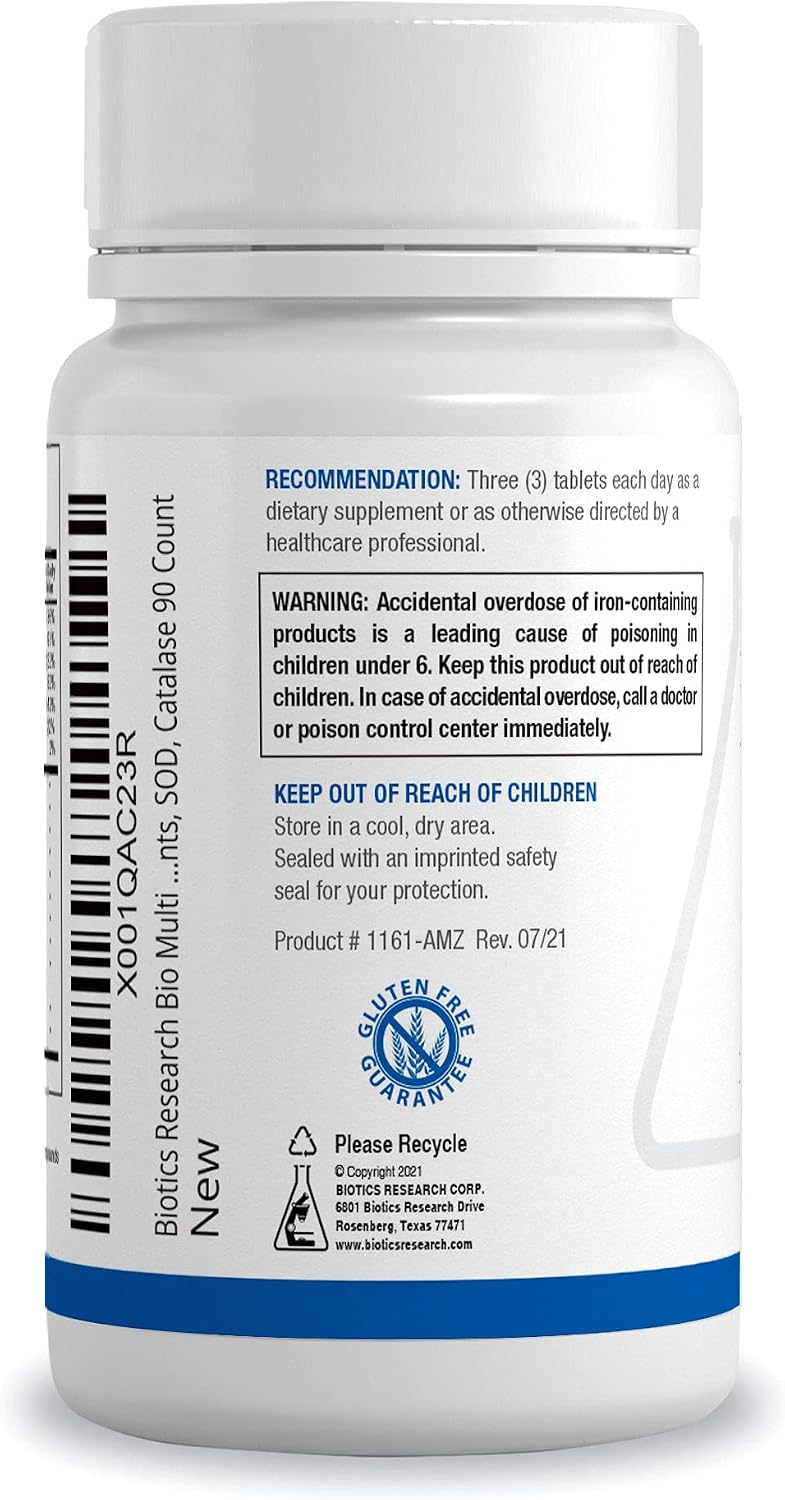 BIOTICS RESEARCH Bio-Multi Plus - Fórmula Multivitamínica y Mineral Base con Minerales Traza de Base Vegetal, 90 Comprimidos
