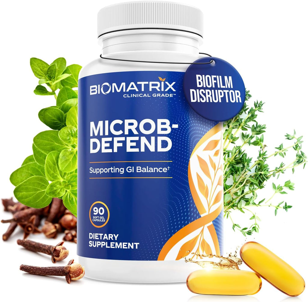 BioMatrix Microb-Defend: Disruptor de Biopelículas con Aceite de Orégano, Tomillo y Clavo (90 Cápsulas)