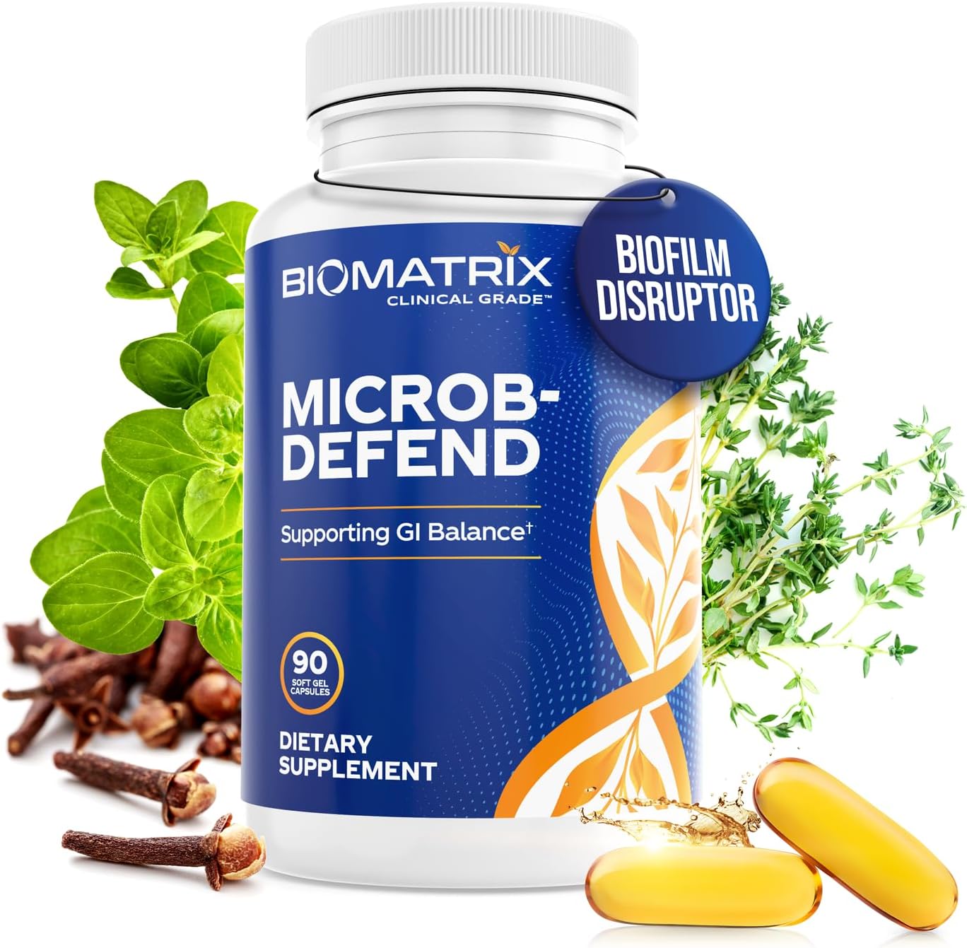 BioMatrix Microb-Defend: Disruptor de Biopelículas con Aceite de Orégano, Tomillo y Clavo (90 Cápsulas)