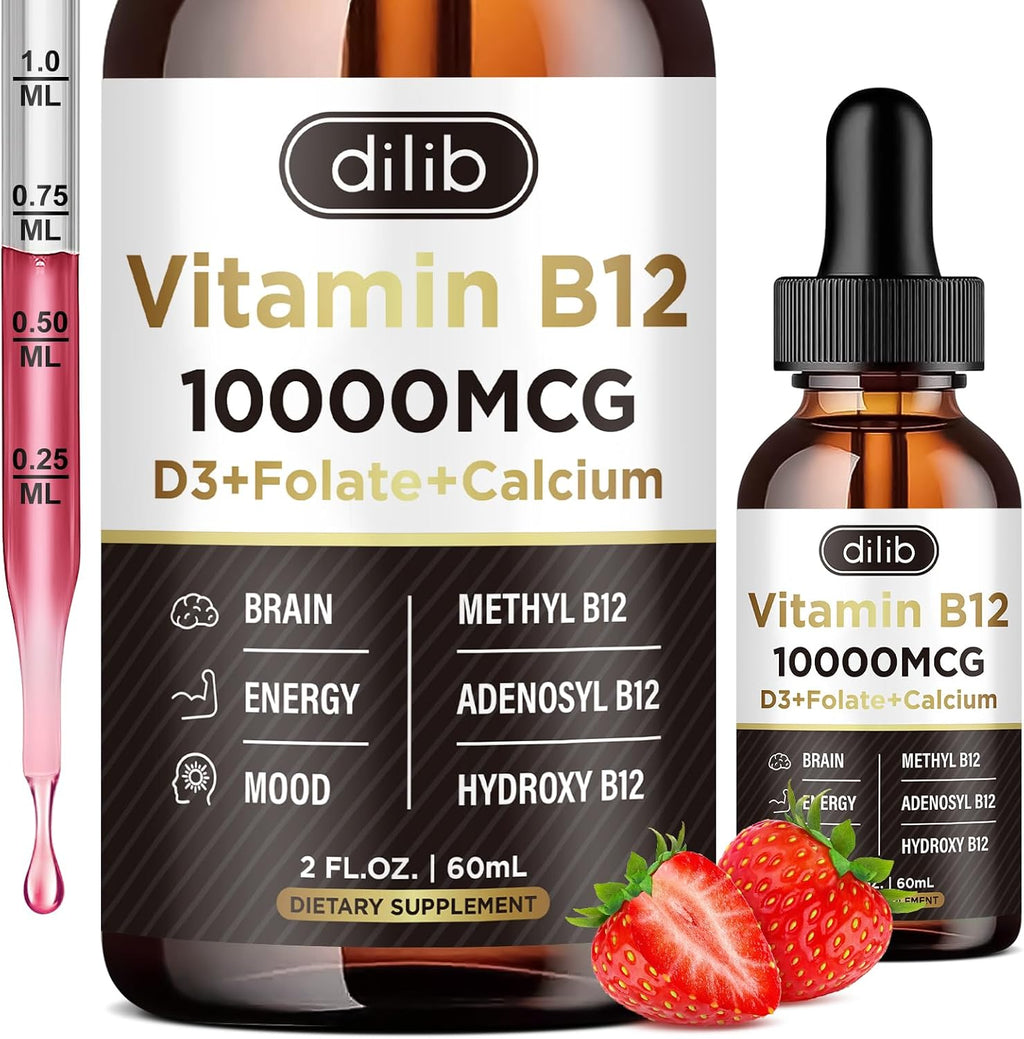 dilib Complejo Vitamina B12 10000 mcg Gotas Sublinguales - Triple B-12 con Metilcobalamina, Adenosilcobalamina e Hidroxocobalamina