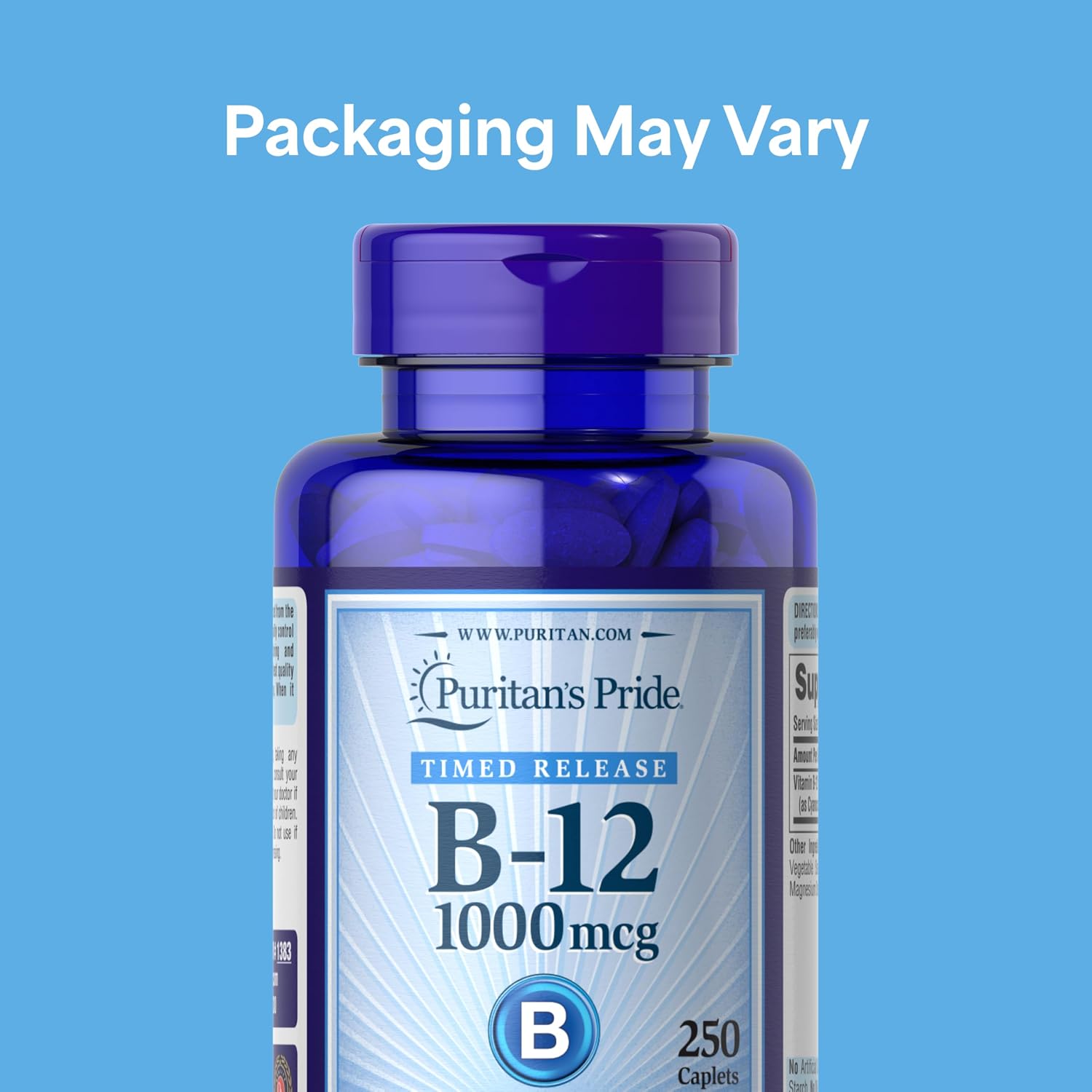 Puritan's Pride Vitamina B-12 1000 mcg, 250 Comprimidos de Liberación Prolongada - Suplemento Vegetariano