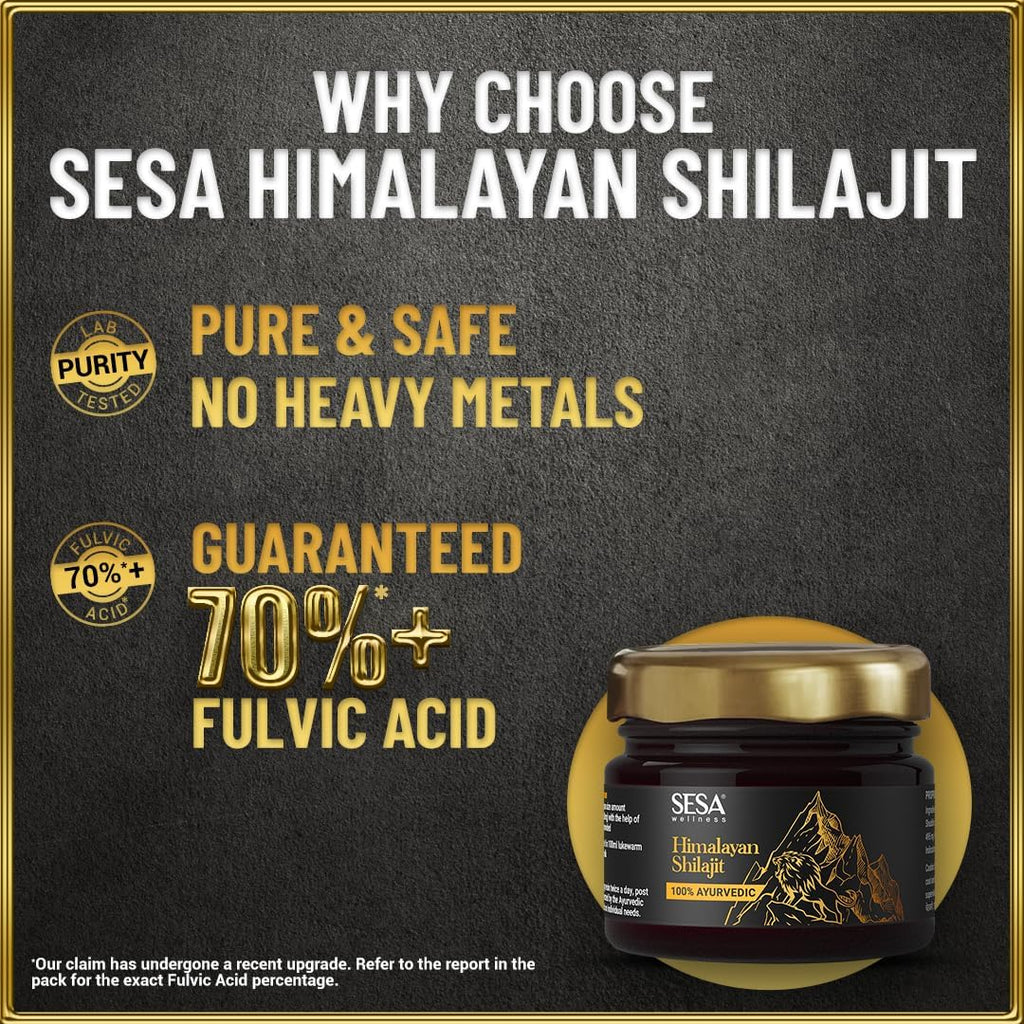 Sesa Himalayan Shilajit Resin – 100% Ayurvédico, 50 dosis de 400 mg con 80+ Minerales Traza y Ácido Fúlvico