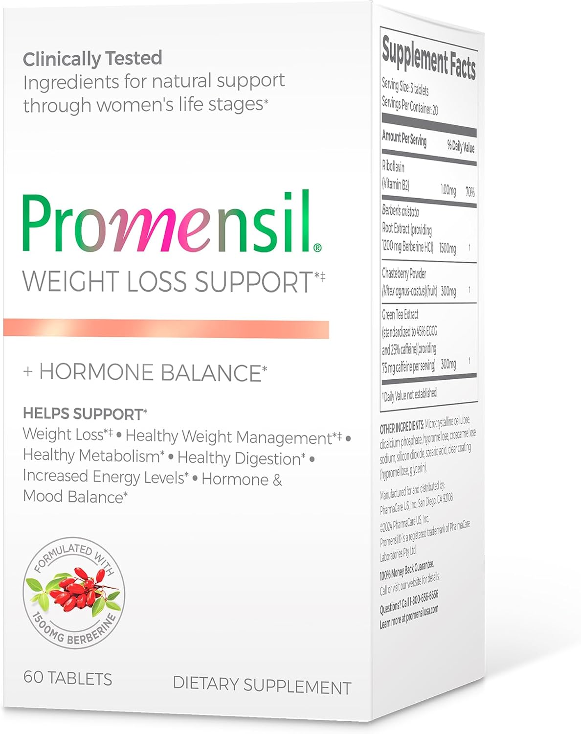 Promensil Weight Loss Support - Berberina HCL con Té Verde y Sauzgatillo - 60 Comprimidos