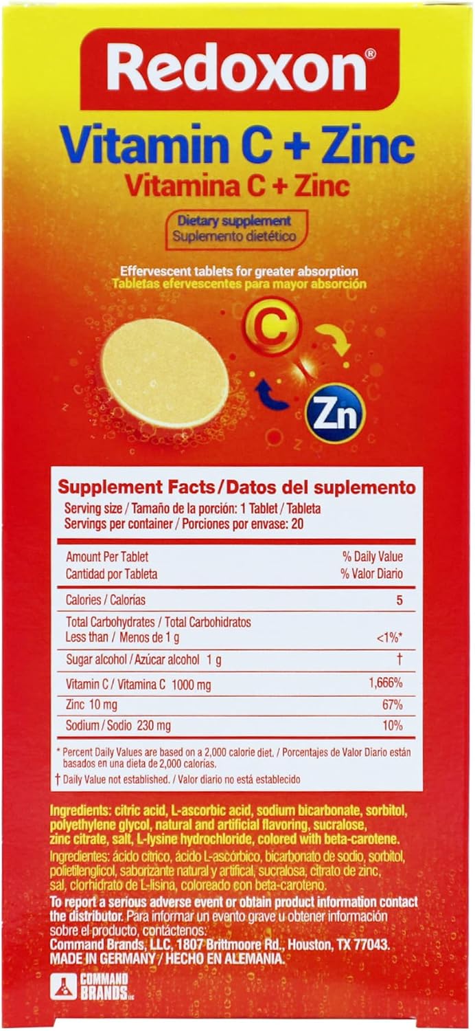 Redoxon Vitamina C + Zinc, 20 Comprimidos Efervescentes Sabor Naranja